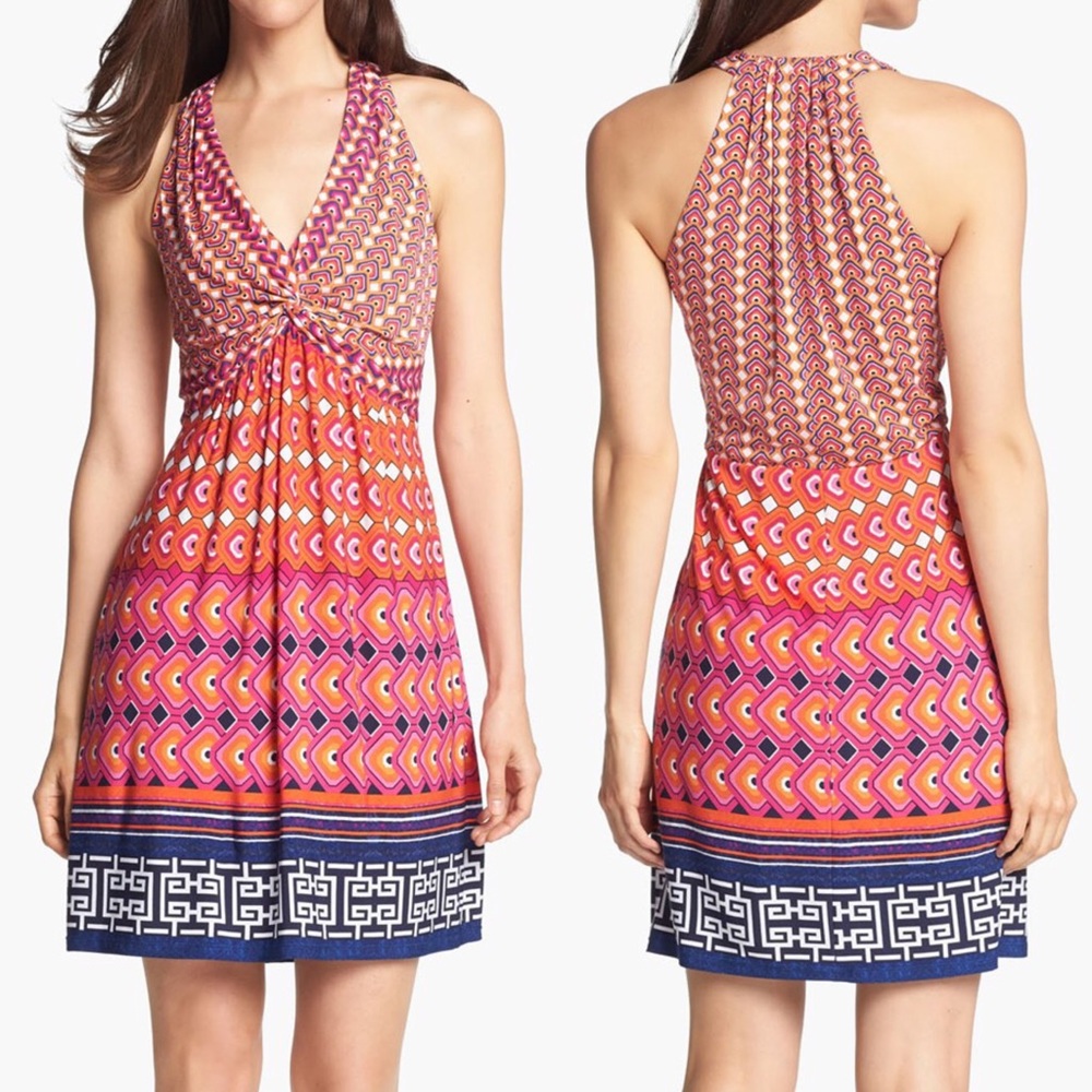 Laundry By Shelli Segal Pink Orange Multicolor Printed Halter Dress